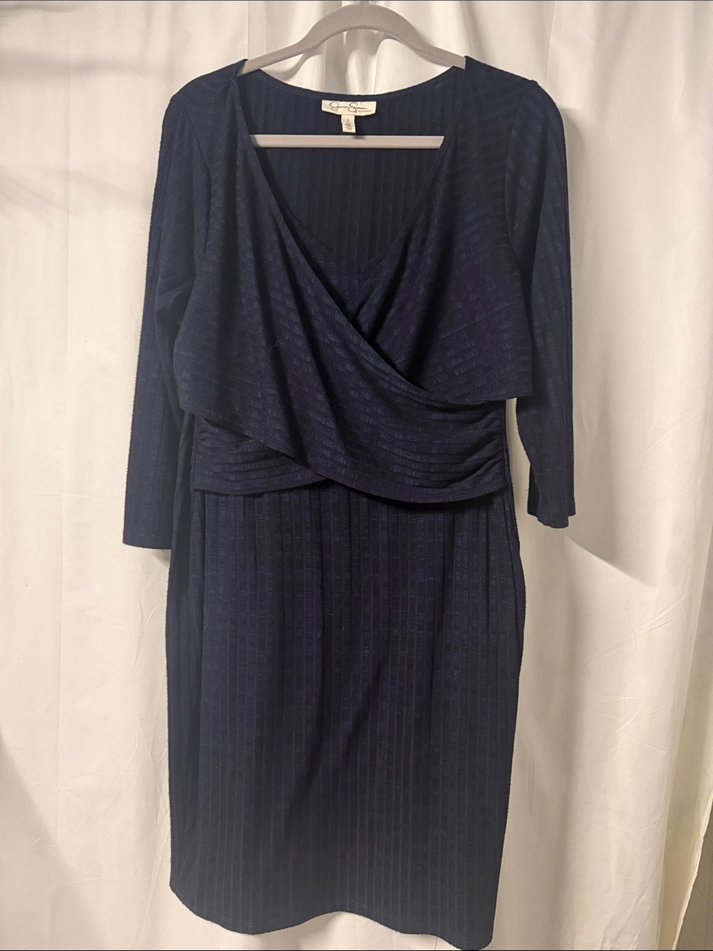 Jessica Simpson Maternity Navy Ribbed Faux-Wrap Dress LGG